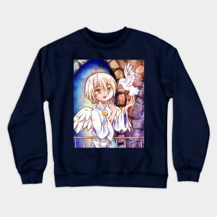 Angel and Dove Cute Original Anime Watercolor Painting Crewneck Sweatshirt